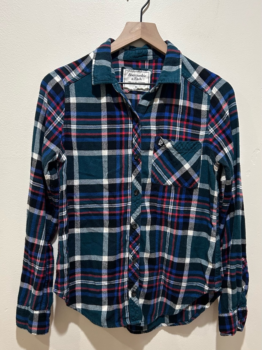 Abercrombie & Fitch Green & Blue Plaid Flannel Button Down Shirt - Womens Medium